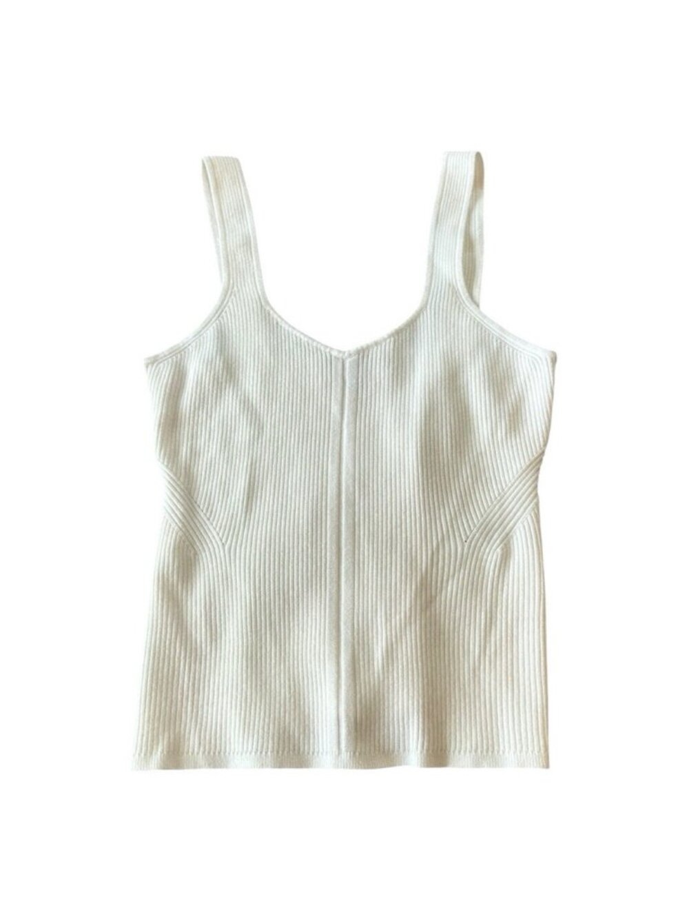 WHBM White House Black Market Ribbed Sweater Tank White L Y2K Preppy Coquette
